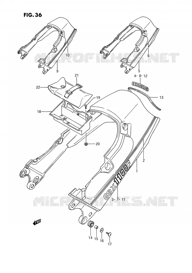 CARENAGE ARRIERE - CAPOT DE SELLE (MODELE J) Suzuki MOTO 1100 GSX-F 1991  GSX1100FM(E2)