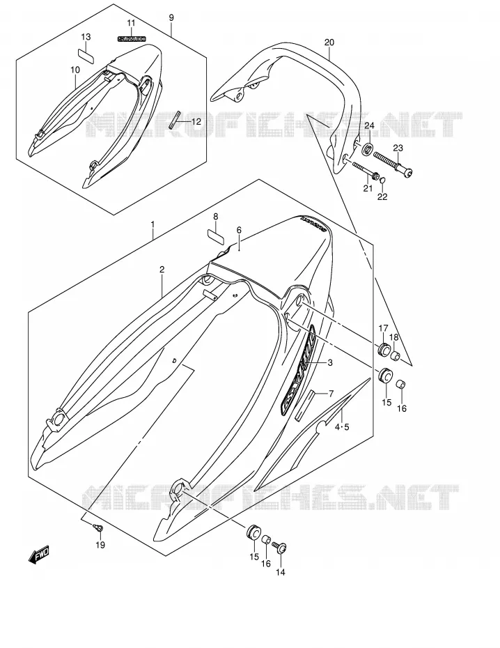 CARENAGE ARRIERE - CAPOT DE SELLE (MODELE K4) Suzuki MOTO 1400 GSX 2003  GSX1400U1K3(E2)