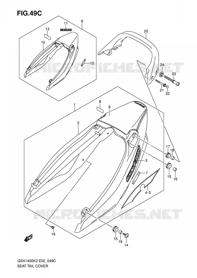 CARENAGE ARRIERE - CAPOT DE SELLE (MODELE K5) Suzuki MOTO 1400 GSX 2005  GSX1400K5(E2)