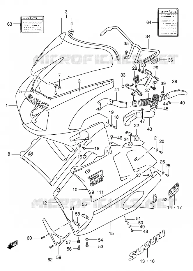 CARENAGE TETE DE FOURCHE (MODELE L 0UL) Suzuki MOTO 400 GSX-R 1992  GSX-R400RN(E30)