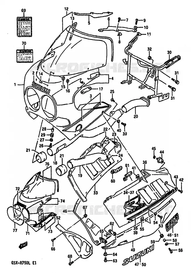 CARENAGE TETE DE FOURCHE (MODELE L 3CG) Suzuki MOTO 750 GSX-R 1988  GSX-R750J(J/K/L)