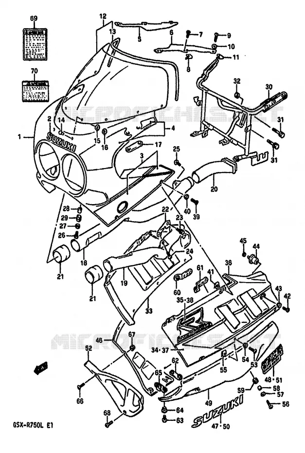 CARENAGE TETE DE FOURCHE (MODELE L 3SL,3RZ) Suzuki MOTO 750 GSX-R 1990  GSX-R750L(J/K/L)