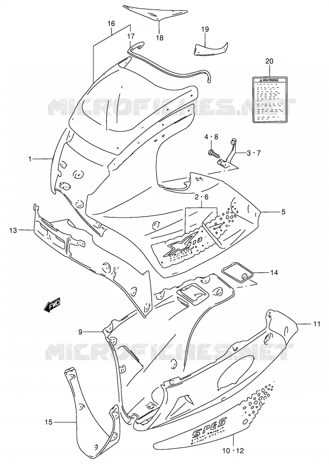 CARENAGE TETE DE FOURCHE (MODELE N) Suzuki MOTO 250 GSX 1992  GSX250FN(E24)