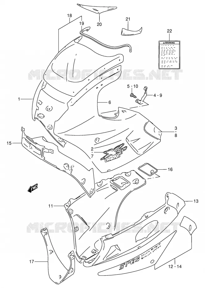 CARENAGE TETE DE FOURCHE (MODELE P) Suzuki MOTO 250 GSX 1991  GSX250FM(E24)