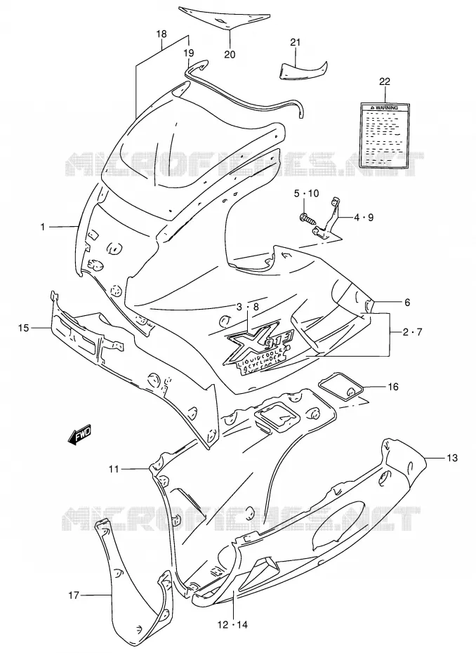 CARENAGE TETE DE FOURCHE (MODELE R/T) Suzuki MOTO 250 GSX 1993  GSX250FP(E24)