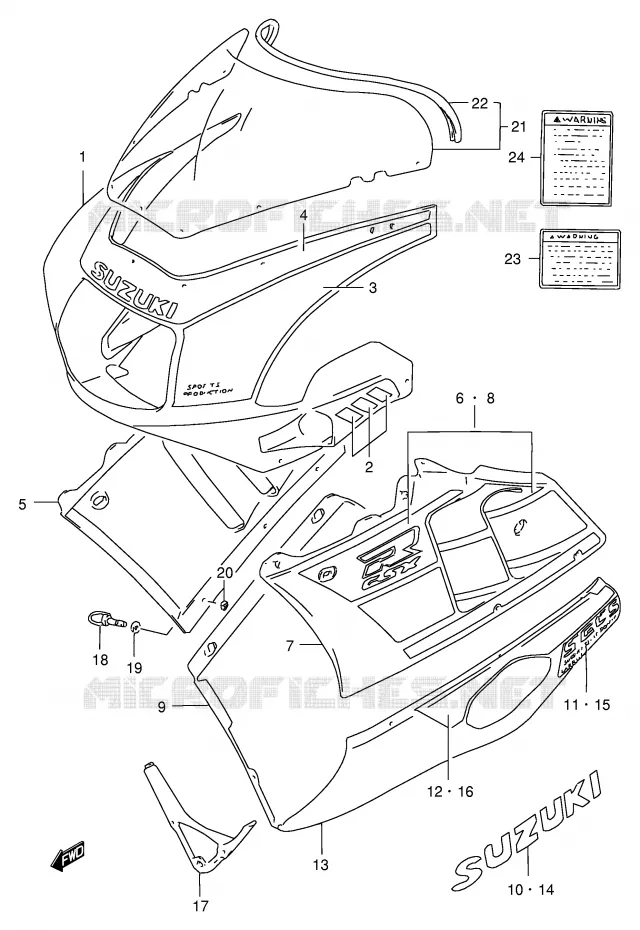 CARENAGES - ETIQUETTES (GSX-R400RFL) Suzuki MOTO 400 GSX-R 1990  GSX-R400RFL(E30)