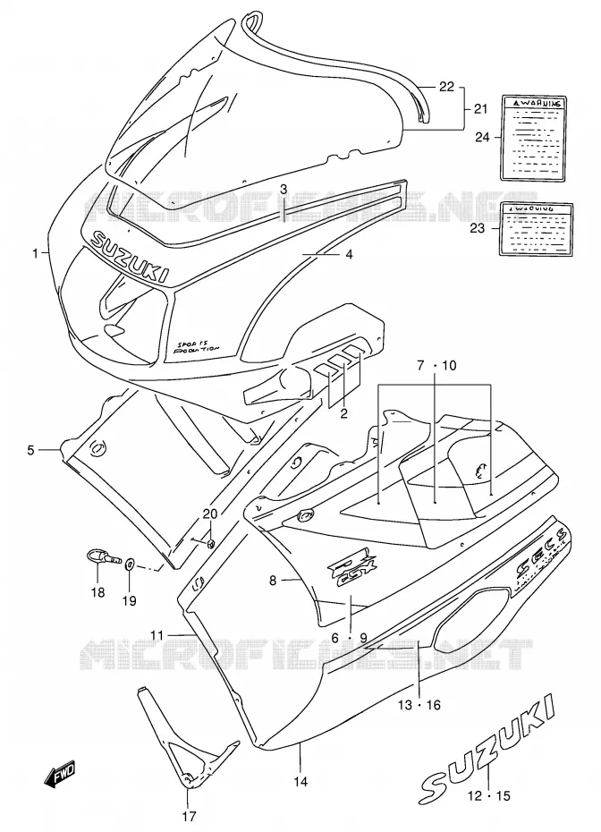 CARENAGES - ETIQUETTES (GSX-R400RFM) Suzuki MOTO 400 GSX-R 1992  GSX-R400RN(E30)