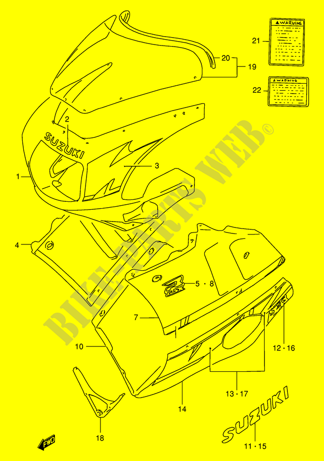 CARENAGES   ETIQUETTES (MODELE M 08E) pour Suzuki GSX-R 400 1990