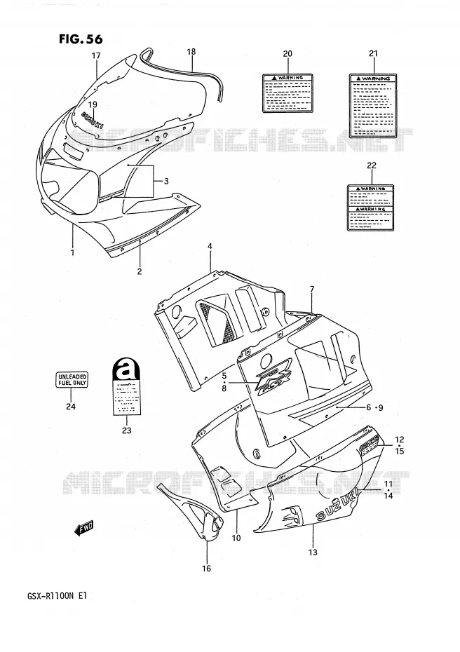CARENAGES - ETIQUETTES (MODELE M 3CG/05X) Suzuki MOTO 1100 GSX-R 1991  GSX-R1100M(E1)
