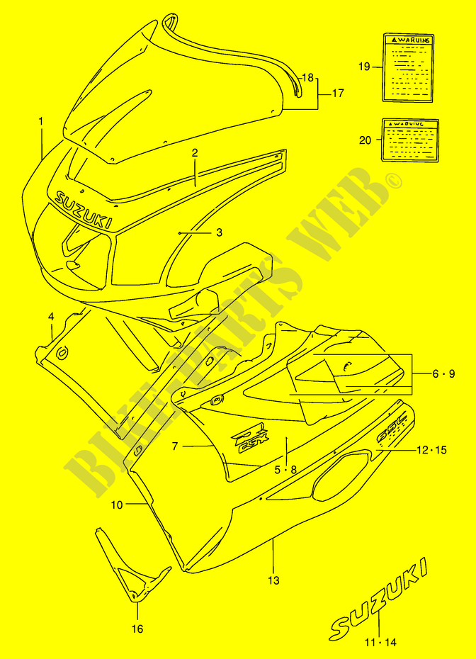 CARENAGES   ETIQUETTES (MODELE M 3SL/8RY) pour Suzuki GSX-R 400 1990
