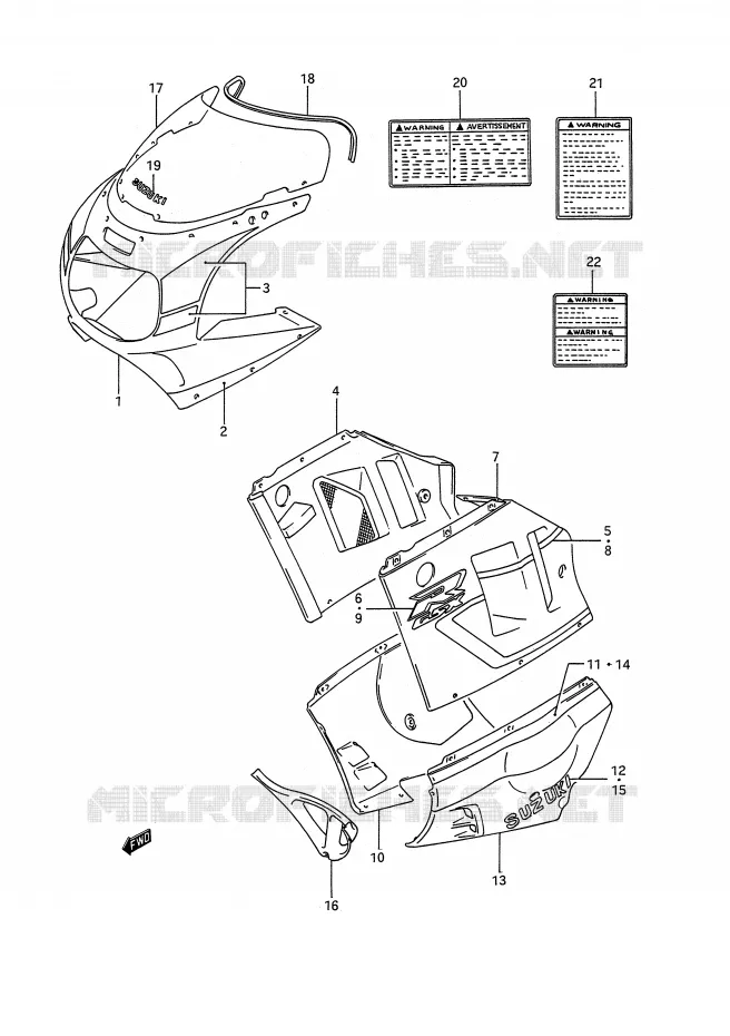 CARENAGES - ETIQUETTES (MODELE M 3SL) Suzuki MOTO 1100 GSX-R 1991  GSX-R1100M(E28)