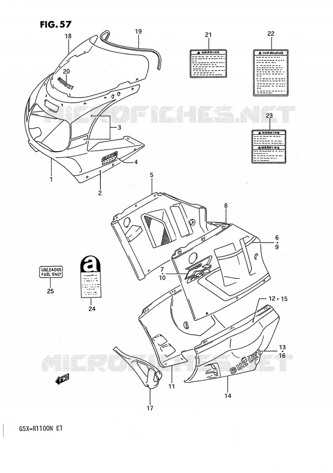 CARENAGES - ETIQUETTES (MODELE M 3SL) Suzuki MOTO 1100 GSX-R 1992  GSX-R1100N(E1)