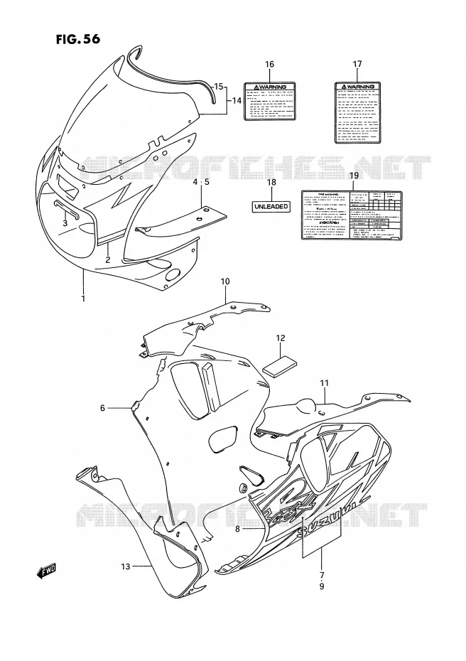 CARENAGES - ETIQUETTES (MODELE N 3WC) Suzuki MOTO 750 GSX-R 1993  GSX-R750WP(E2)