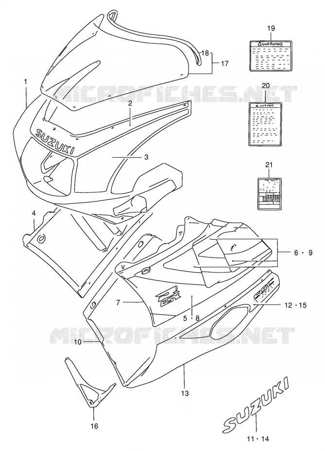 CARENAGES - ETIQUETTES (MODELE N 8RY) Suzuki MOTO 400 GSX-R 1994  GSX-R400RR(E30)