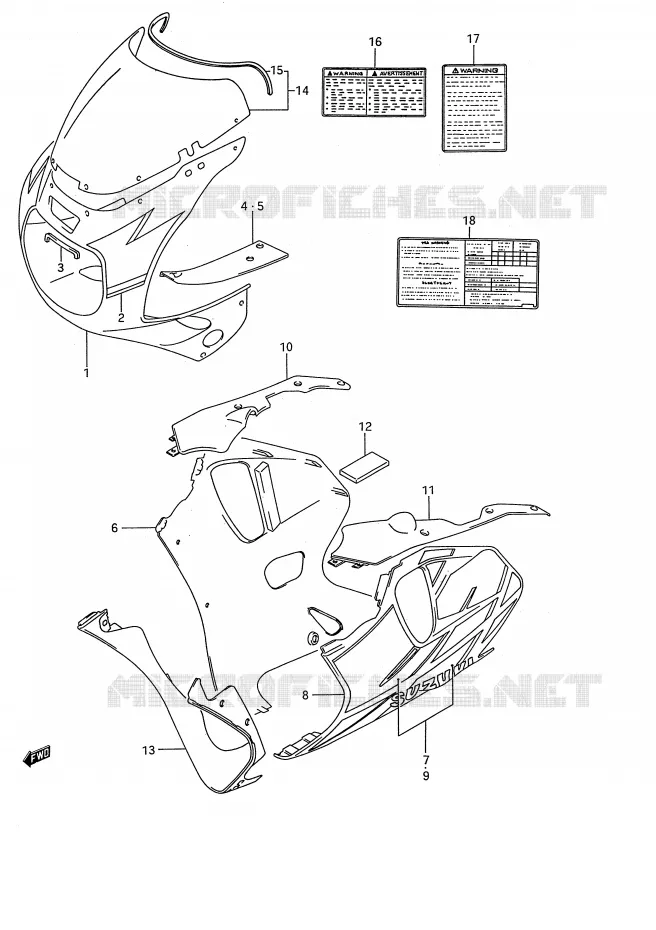 CARENAGES - ETIQUETTES (MODELE N M18,L97) Suzuki MOTO 750 GSX-R 1994  GSX-R750WR(E28)