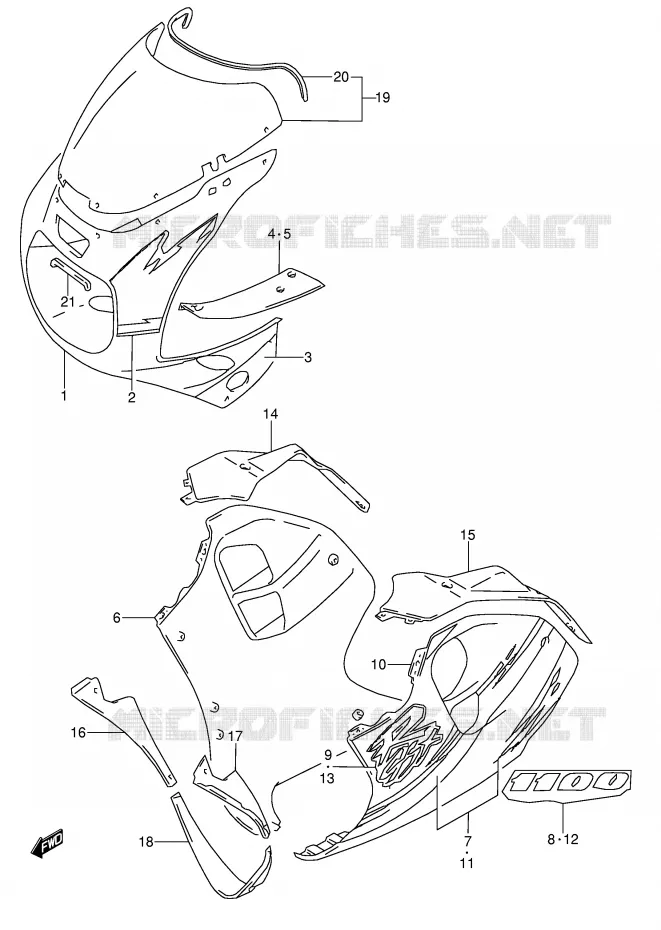 CARENAGES - ETIQUETTES (MODELE P 17U) Suzuki MOTO 1100 GSX-R 1997  GSX-R1100WV(E28)
