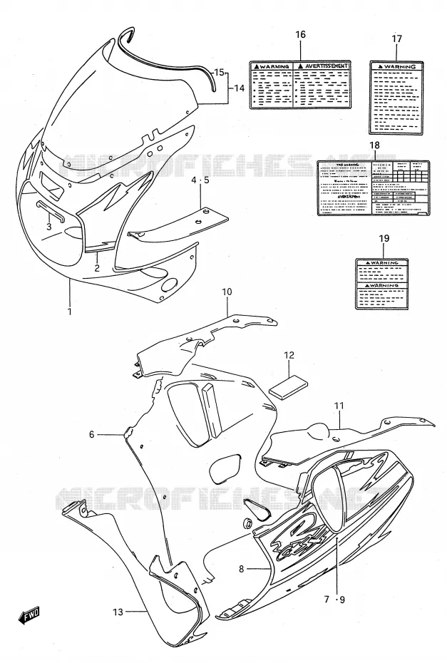 CARENAGES - ETIQUETTES (MODELE P 1TU) Suzuki MOTO 750 GSX-R 1994  GSX-R750WR(E28)
