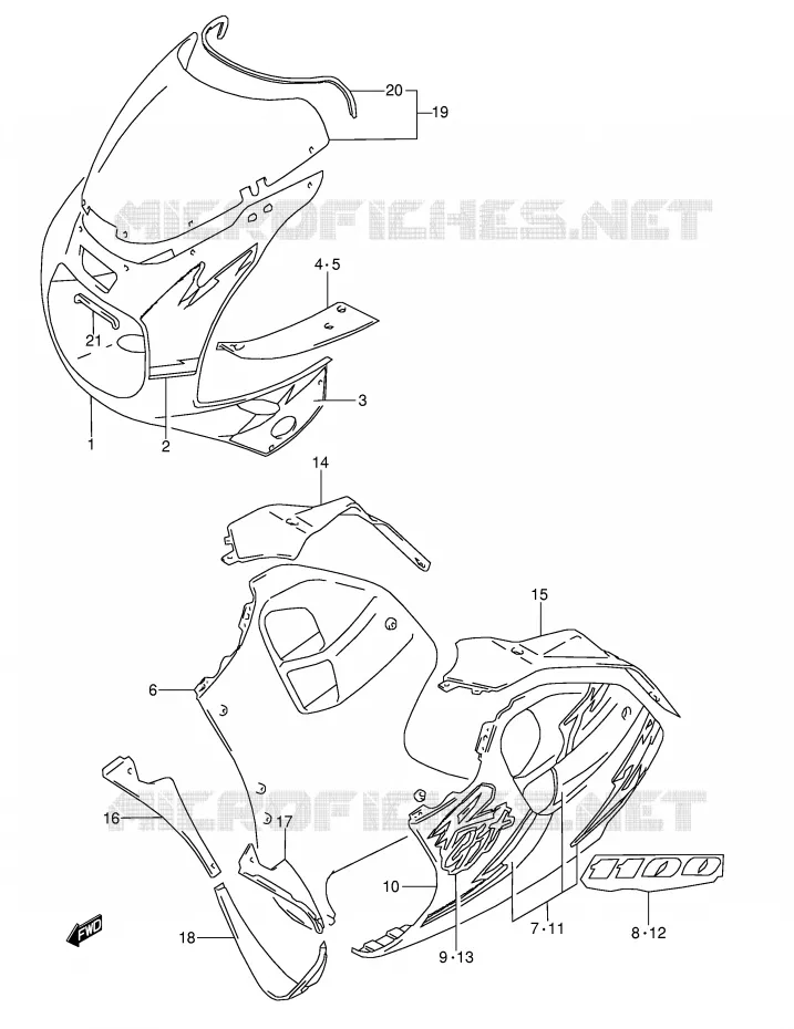 CARENAGES - ETIQUETTES (MODELE P M18) Suzuki MOTO 1100 GSX-R 1995  GSX-R1100WSKS(E28)