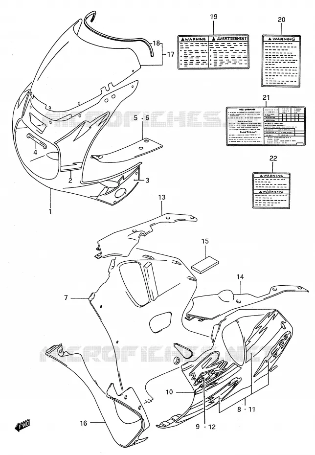 CARENAGES - ETIQUETTES (MODELE P M18,A5L) Suzuki MOTO 750 GSX-R 1993  GSX-R750WP(E28)