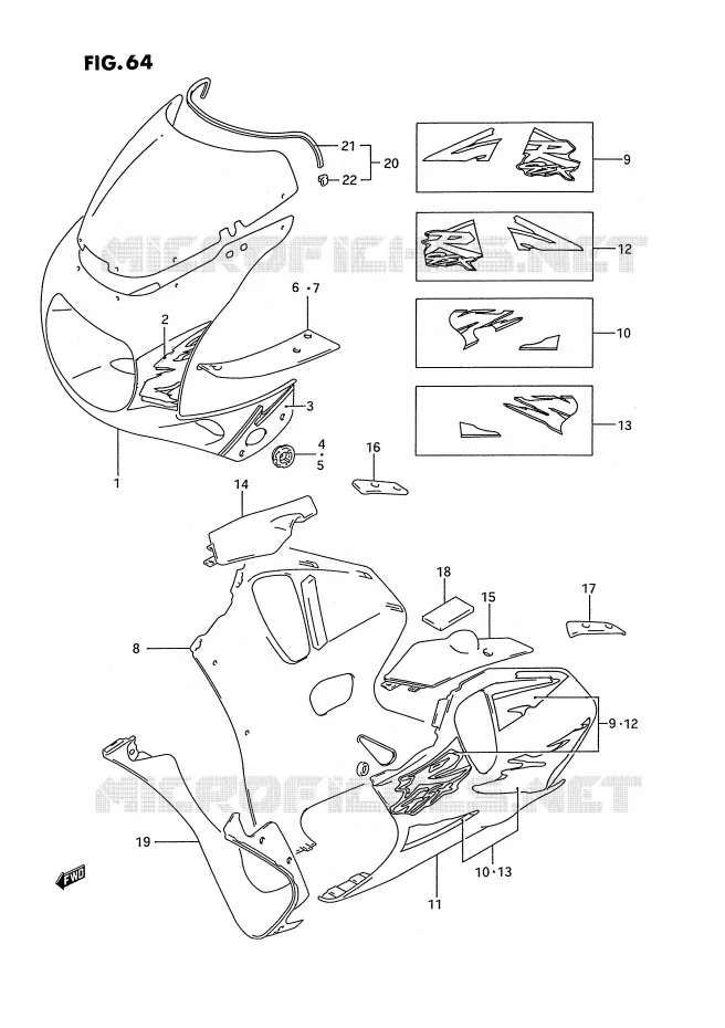 CARENAGES - ETIQUETTES (MODELE S M18,D5R) Suzuki MOTO 750 GSX-R 1995  GSX-R750WS(E2)