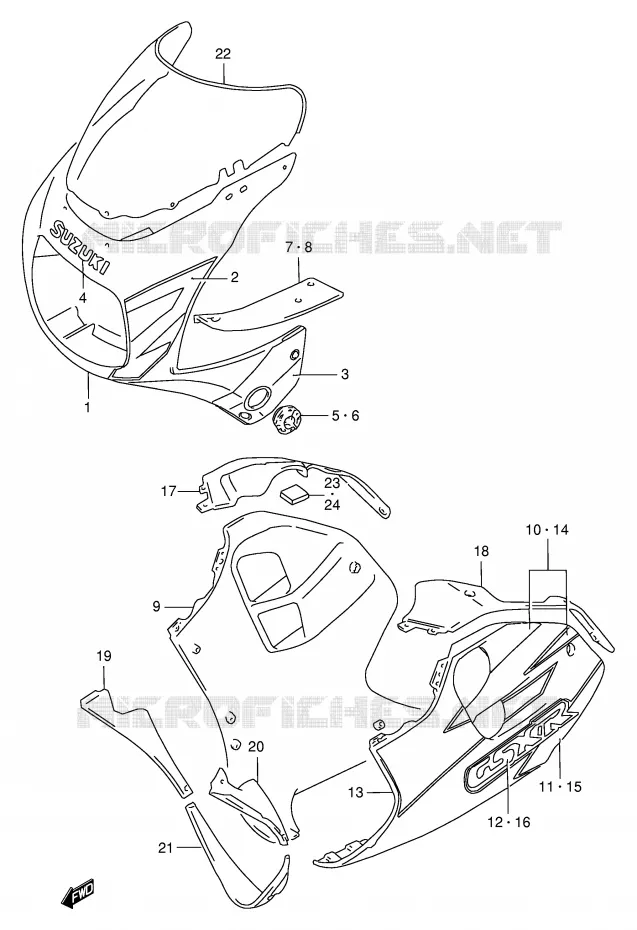 CARENAGES - ETIQUETTES (MODELE V/W) Suzuki MOTO 1100 GSX-R 1995  GSX-R1100WSKS(E2)