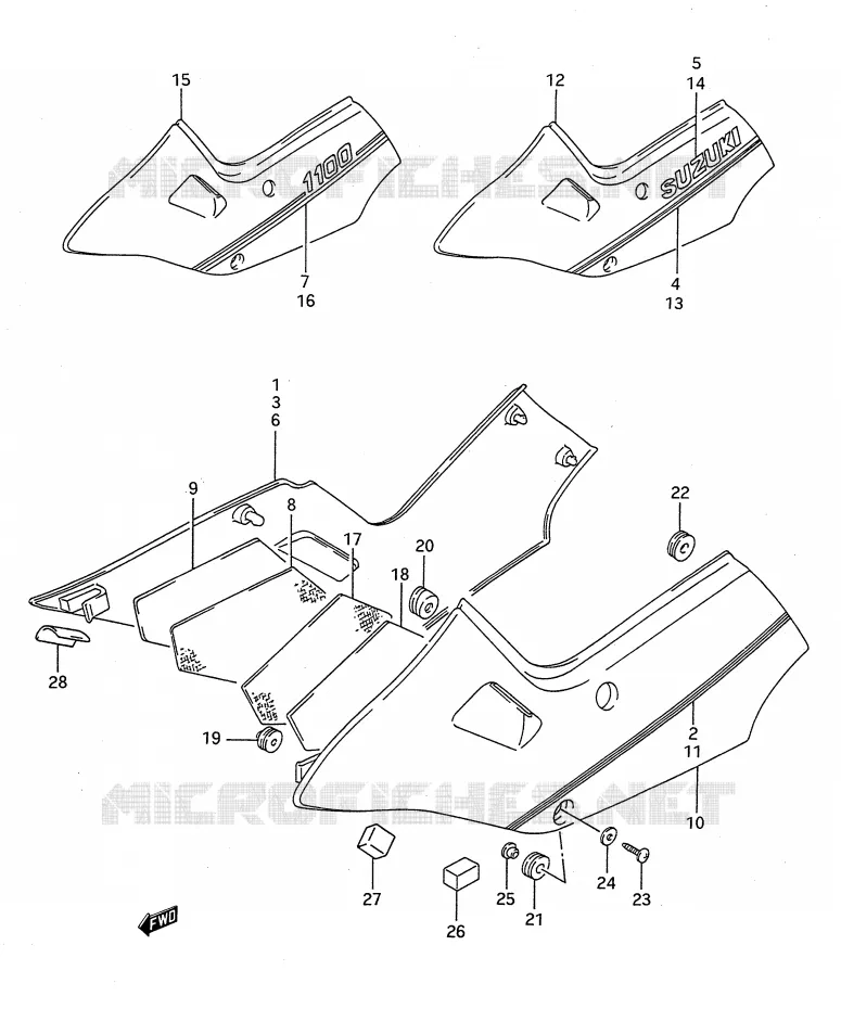 CARENAGES ARRIERE  (MODELE J/K/L) Suzuki MOTO 1100 GSX-F 1992  GSX1100FN(E28)