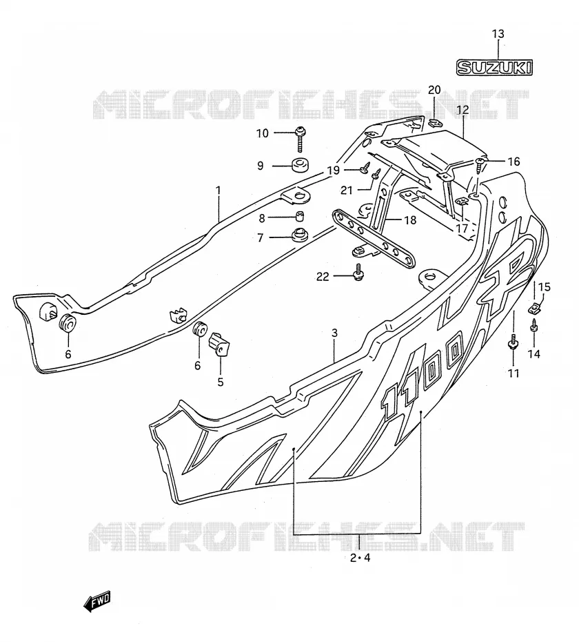 CARENAGES ARRIERE  (MODELE N) Suzuki MOTO 1100 GSX-R 1991  GSX-R1100M(E28)