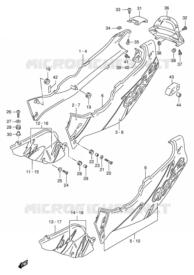 CARENAGES ARRIERE  (MODELE P) Suzuki MOTO 1100 GSX-R 1995  GSX-R1100WSKS(E2)