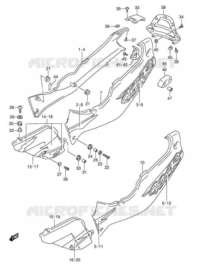 CARENAGES ARRIERE  (MODELE R) Suzuki MOTO 1100 GSX-R 1996  GSX-R1100WSKT(E28)