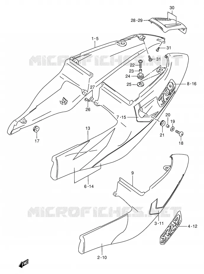 CARENAGES ARRIERE  (MODELE V) Suzuki MOTO 750 GSX-R 1996  GSX-R750T(E2)