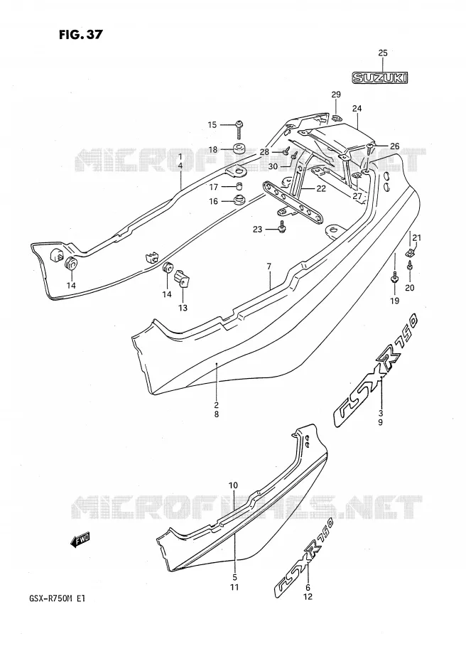 CARENAGES ARRIERE Suzuki MOTO 750 GSX-R 1991  GSX-R750M(E1)