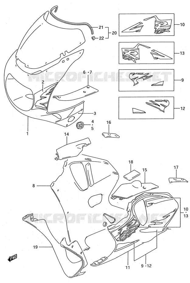 CARENAGES ET SUPPORTS AVANT (MODELE S D4A) Suzuki MOTO 750 GSX-R 1995  GSX-R750WS(E28)