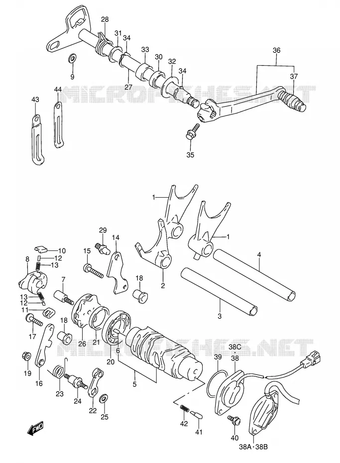 ENSEMBLE DE SELECTION DE VITESSES Suzuki MOTO 1100 GSX-R 1998  GSX-R1100WW(E28)
