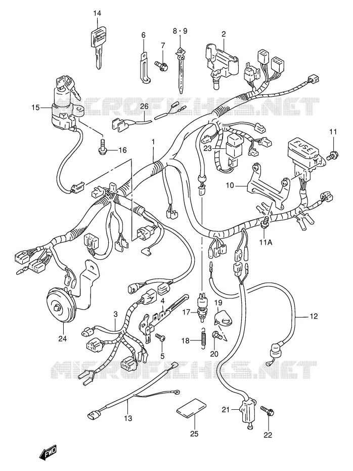 FAISCEAU ELECTRIQUE (MODELE S/T/V/W) Suzuki MOTO 1100 GSX-R 1995  GSX-R1100WS(E2)