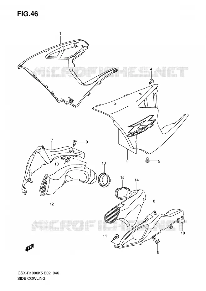 FLANCS DE CARENAGES (MODELE K5) Suzuki MOTO 1000 GSX-R 2005  GSX-R1000U2K5(E2)