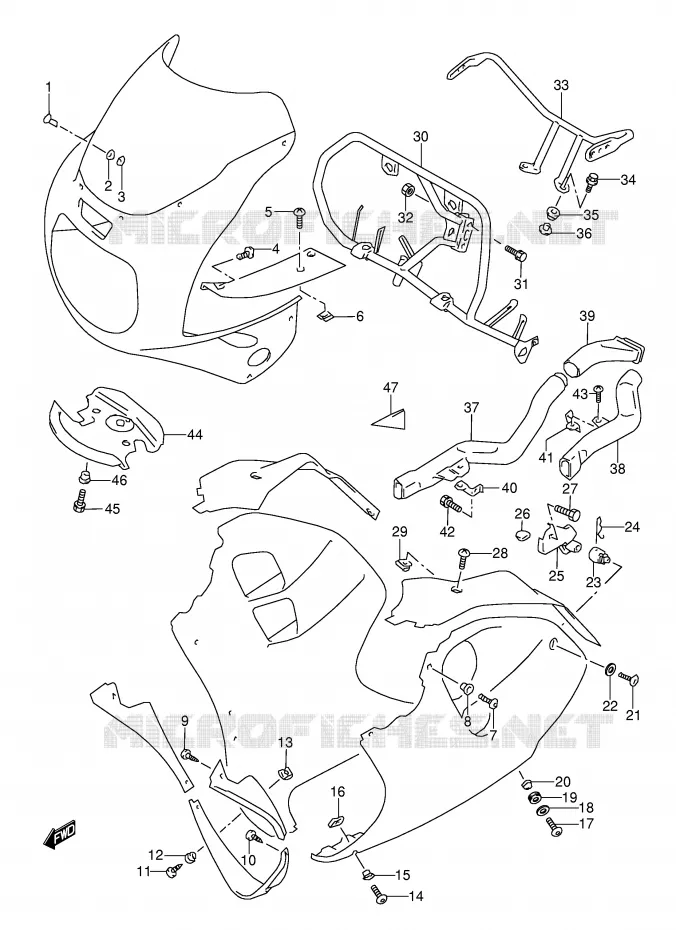 FLANCS DE CARENAGES (MODELE P/R) Suzuki MOTO 1100 GSX-R 1995  GSX-R1100WSKS(E28)