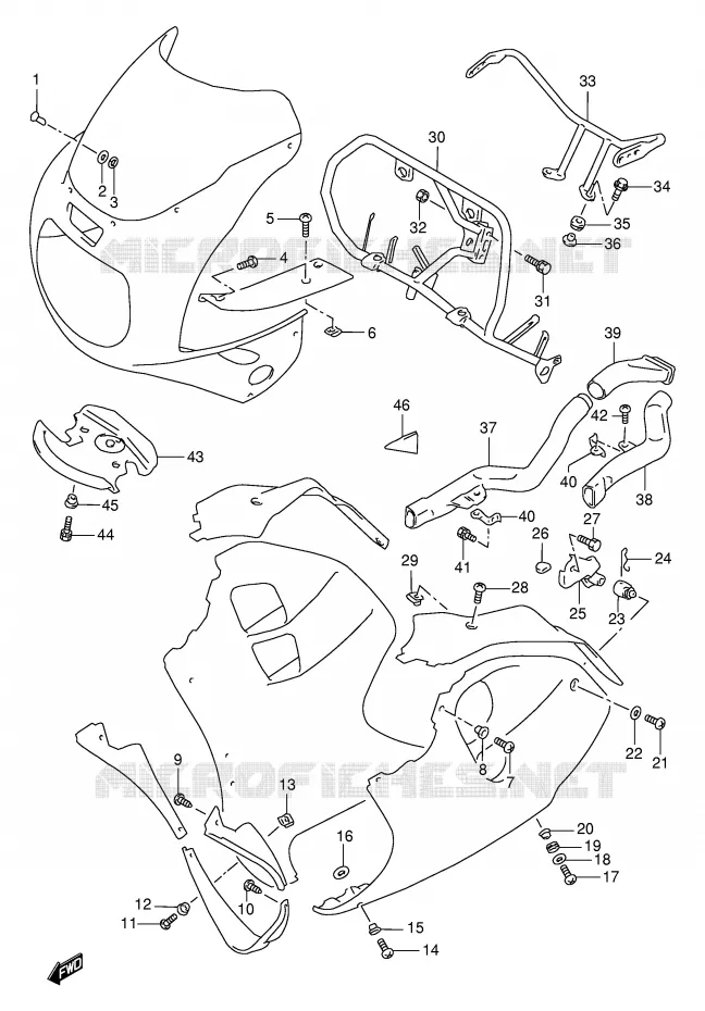 FLANCS DE CARENAGES (MODELE P/R) Suzuki MOTO 1100 GSX-R 1996  GSX-R1100WT(E2)