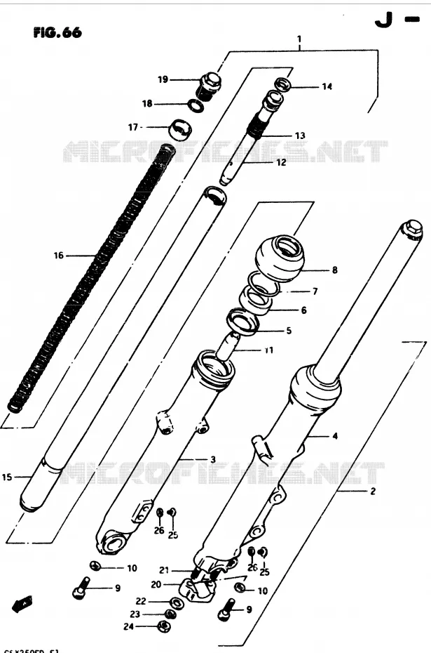 FOURCHE AVANT (MODELE Z/D E24, GSX250SZ E24) Suzuki MOTO 250 GSX 1983  GSX250ED(Z/D)