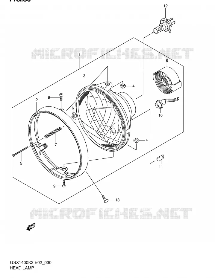 PHARE (GSX1400K2/UK2/K3/UK3 E2,E19) Suzuki MOTO 1400 GSX 2002  GSX1400K2(E2)