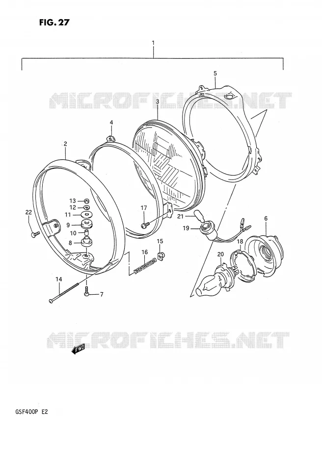 PHARE (MODELE M/N E4,E16,E21,E22,E25,E34,E53) Suzuki MOTO 400 BANDIT 1993  GSF400P(E2)