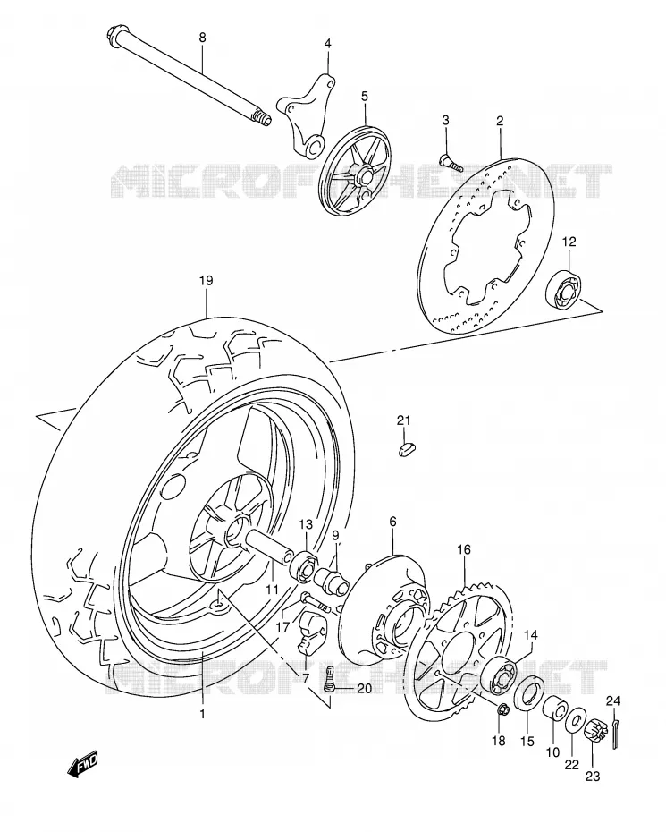ROUE ARRIERE (GSF1200SAV) Suzuki MOTO 1200 BANDIT 2000  GSF1200SY(E28)