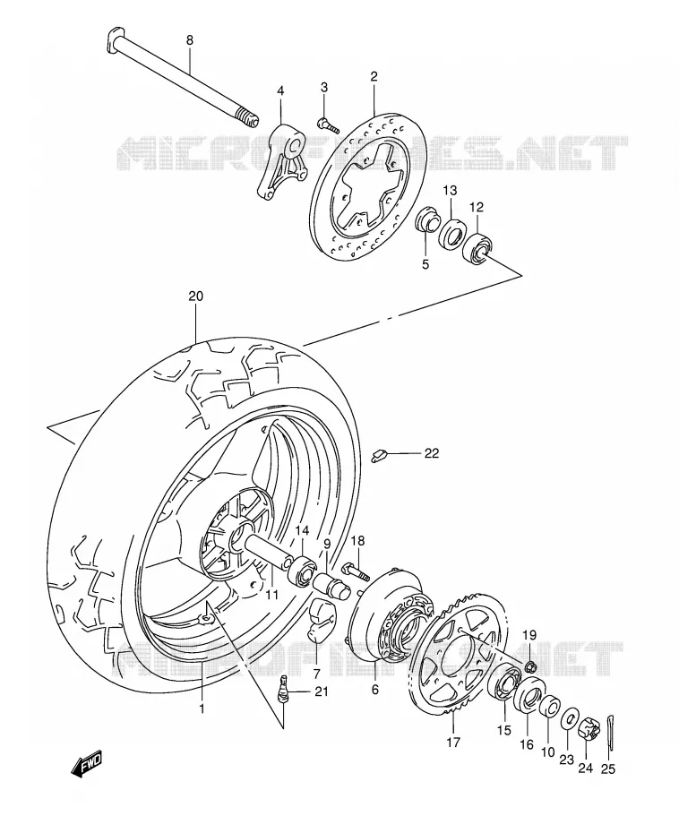 ROUE ARRIERE (GSF1200ST/SV/SW/SX/SY) Suzuki MOTO 1200 BANDIT 1999  GSF1200SX(E28)