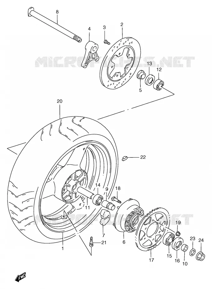 ROUE ARRIERE (GSF1200T/V/W/X/Y/ST/SV/SW/SX/SY) Suzuki MOTO 1200 BANDIT 1999  GSF1200SAX(E2)