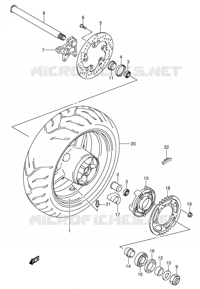 ROUE ARRIERE (GSX-R600K4/U2K4/U3K4/K5/U2K5/U3K5) Suzuki MOTO 600 GSX-R 2004  GSX-R600U2K4(E2)