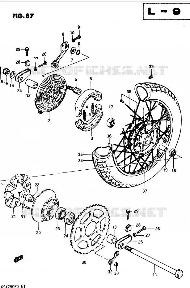 ROUE ARRIERE (GSX250Z/D E24, GSX250SZ E24) Suzuki MOTO 250 GSX 1982  GSX250SZ(Z/D)