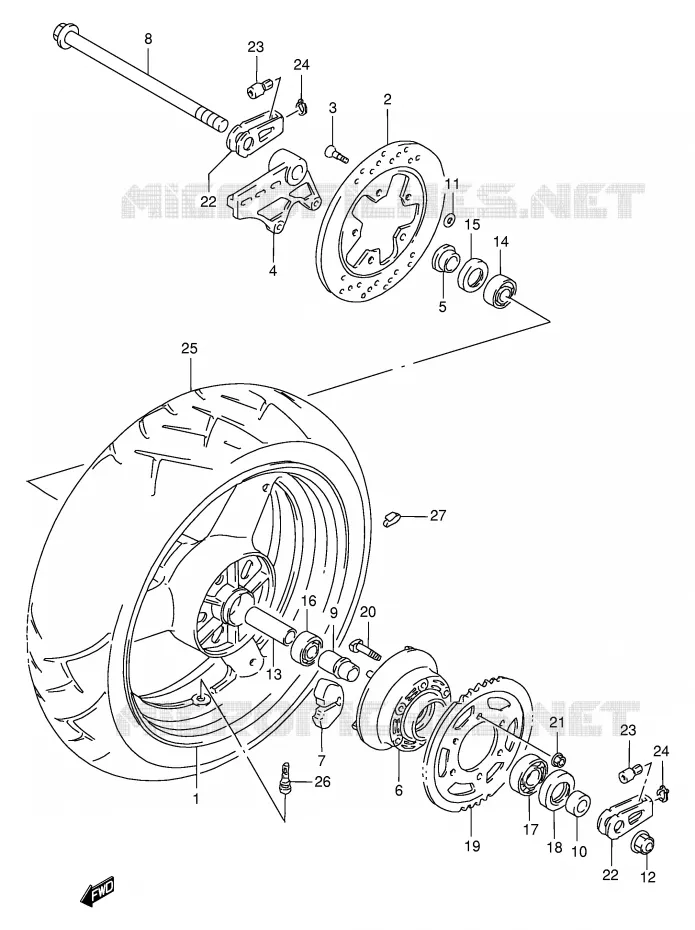 ROUE ARRIERE (MODELE P/R) Suzuki MOTO 1100 GSX-R 1994  GSX-R1100WR(E2)