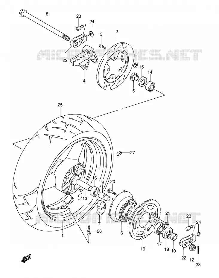 ROUE ARRIERE (MODELE P/R) Suzuki MOTO 1100 GSX-R 1997  GSX-R1100WV(E28)
