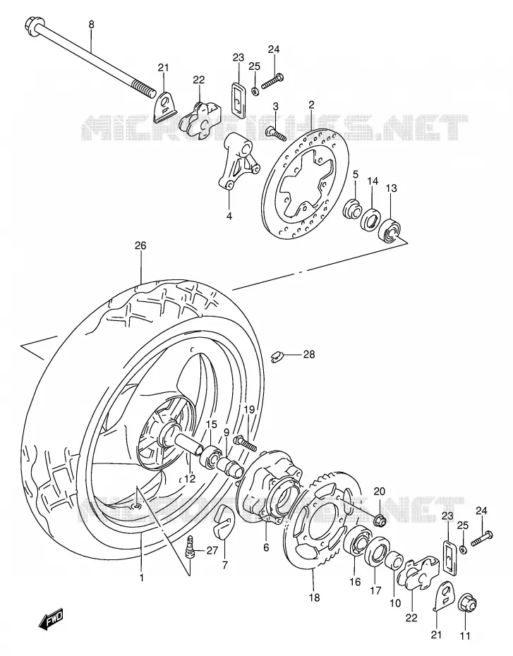 ROUE ARRIERE Suzuki MOTO 600 BANDIT 1997  GSF600SUV(E2)