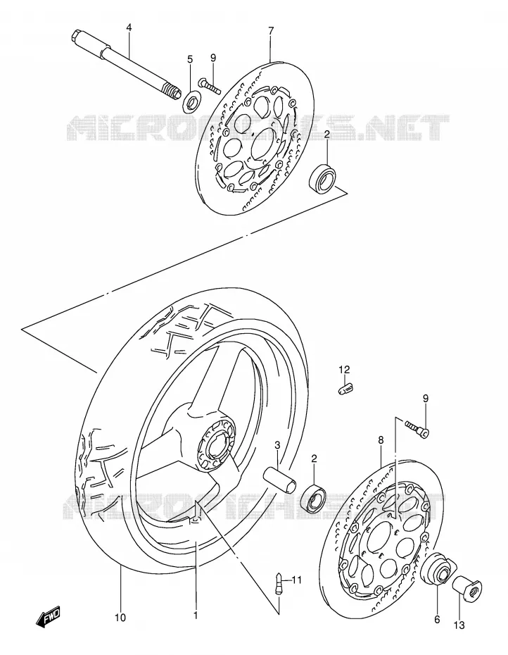 ROUE AVANT (MODELE S/T/V/W) Suzuki MOTO 1100 GSX-R 1998  GSX-R1100WW(E28)
