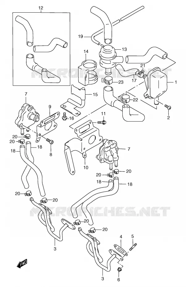 SYSTÈME DE RECYCLAGE GAZ D'ECHAPPEMENT (GSF1200ST/SV/SW/SX/SY E18) Suzuki MOTO 1200 BANDIT 2000  GSF1200Y/GSF1200SY/GSF1200SAY